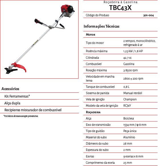 Roçadeira lateral TBC43H Toyama (42,7cc) - PINHAO MOTOSSERRAS - ME